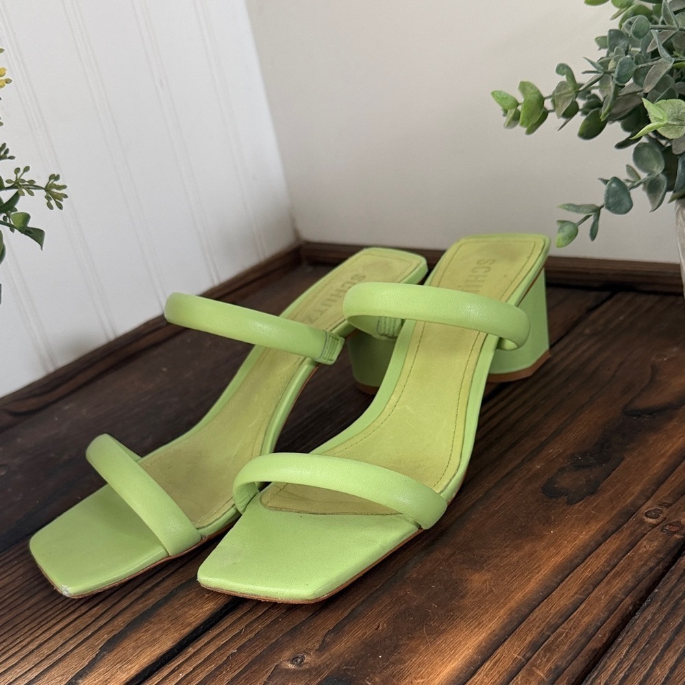 SCHUTZ Lime Green Uly Lo Heeled Sandals